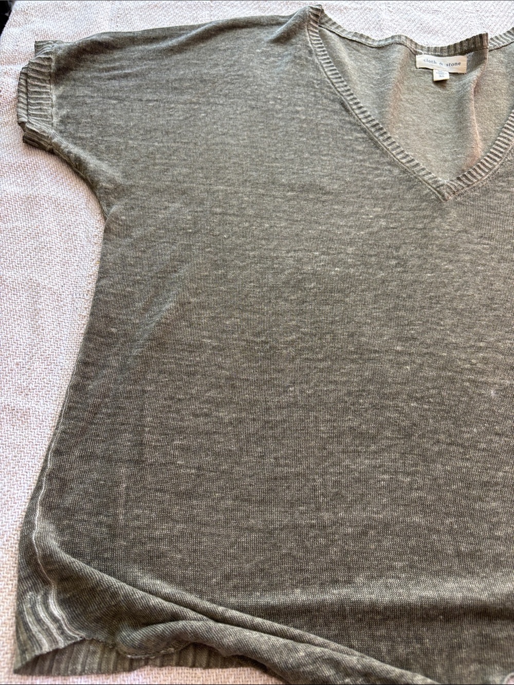 Cloth & Stone Olive Textured Linen Front Tie Tshirt Top Size XL - Picture 13 of 14